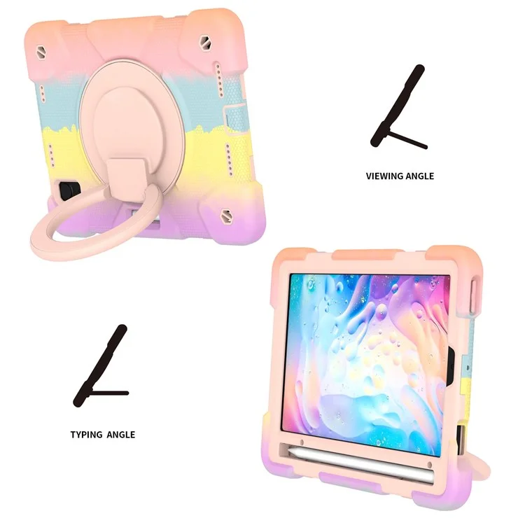 Pour Ipad Mini (2021) Kickstand Tablet Coloré Case Hard PC + Couvercle de Choc Hybride en Silicone Doux Avec Support de Crayon et Bandoulière - or Rose Coloré