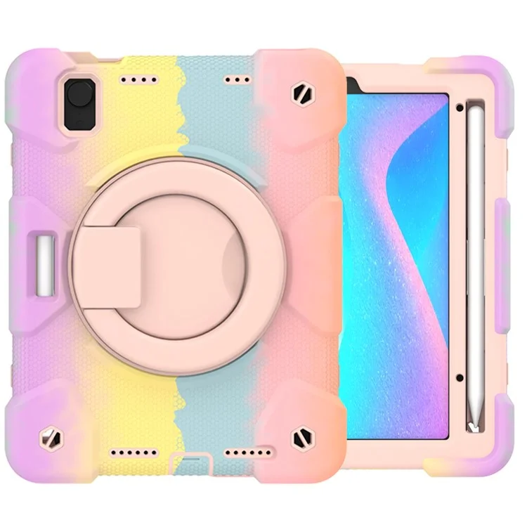 Pour Ipad Mini (2021) Kickstand Tablet Coloré Case Hard PC + Couvercle de Choc Hybride en Silicone Doux Avec Support de Crayon et Bandoulière - or Rose Coloré