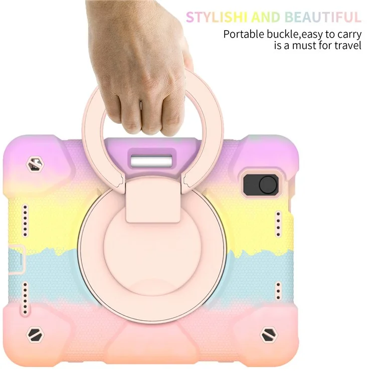 Pour Ipad Mini (2021) Kickstand Tablet Coloré Case Hard PC + Couvercle de Choc Hybride en Silicone Doux Avec Support de Crayon et Bandoulière - or Rose Coloré