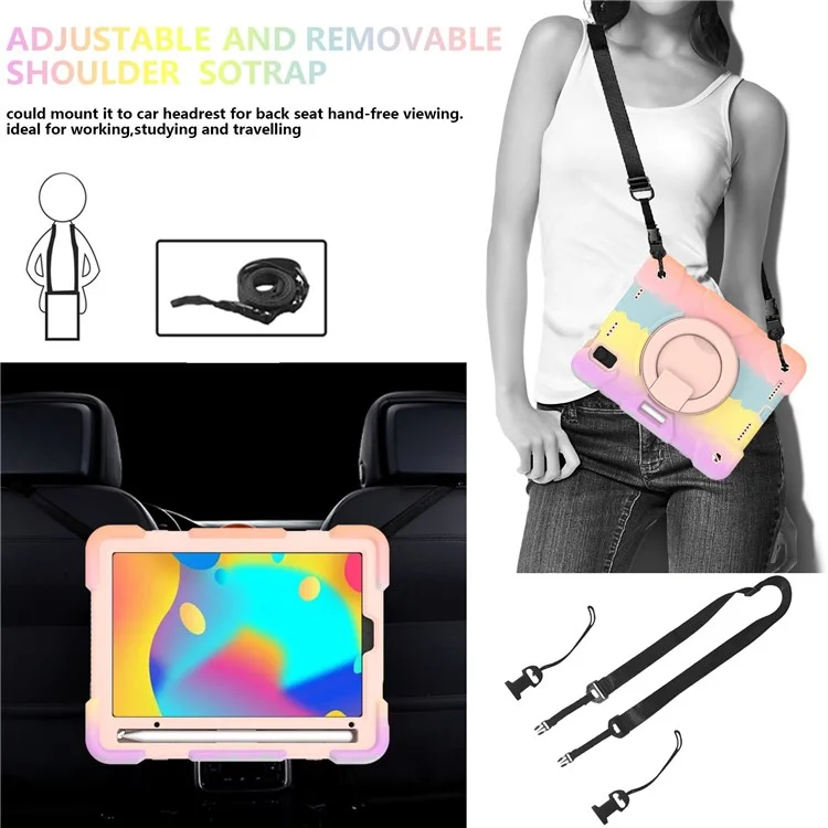 Pour Ipad Mini (2021) Kickstand Tablet Coloré Case Hard PC + Couvercle de Choc Hybride en Silicone Doux Avec Support de Crayon et Bandoulière - or Rose Coloré