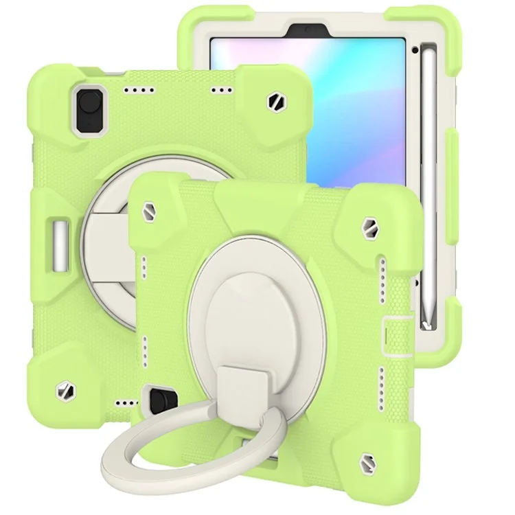 For iPad mini (2024) / mini (2021) Case Hard PC + Soft Silicone Shockproof Kickstand Cover with Pencil Holder and Shoulder Strap - Matcha Green