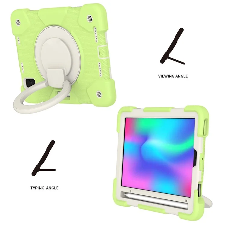 For iPad mini (2024) / mini (2021) Case Hard PC + Soft Silicone Shockproof Kickstand Cover with Pencil Holder and Shoulder Strap - Matcha Green