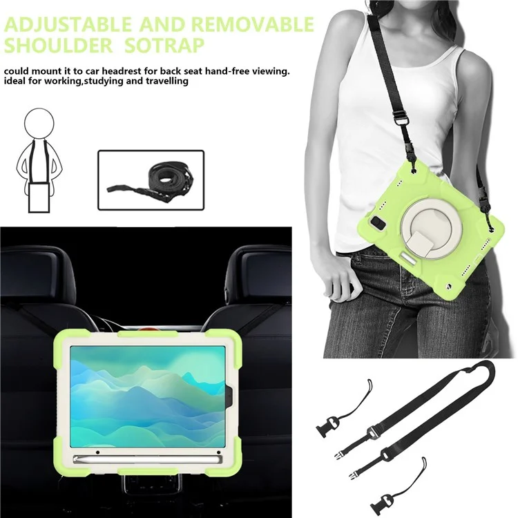 For iPad mini (2024) / mini (2021) Case Hard PC + Soft Silicone Shockproof Kickstand Cover with Pencil Holder and Shoulder Strap - Matcha Green