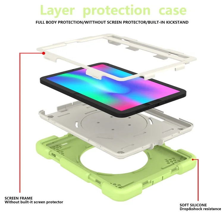 For iPad mini (2024) / mini (2021) Case Hard PC + Soft Silicone Shockproof Kickstand Cover with Pencil Holder and Shoulder Strap - Matcha Green