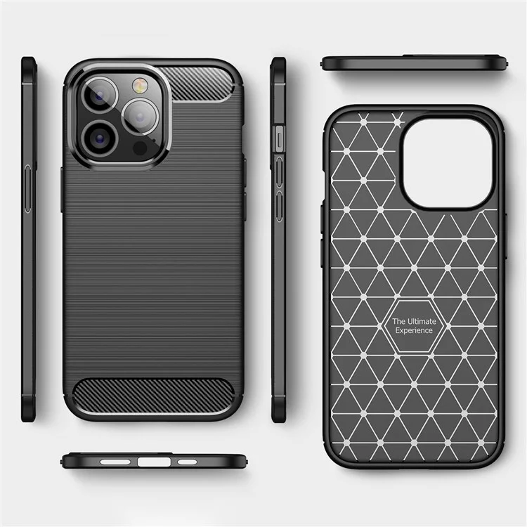 For iPhone 14 Pro Max 6.7 inch Carbon Fiber Texture Brushed Surface Case Soft Skin TPU Slim Fit Shockproof Phone Cover - Black