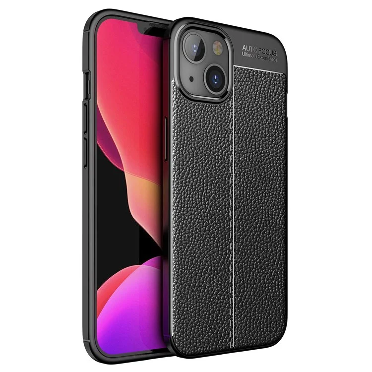 Pour iPhone 14 Plus 6,7 pouces Litchi Texture Non-slip Grip Case Soft TPU Anti-Scratch Protective Cover - Noir