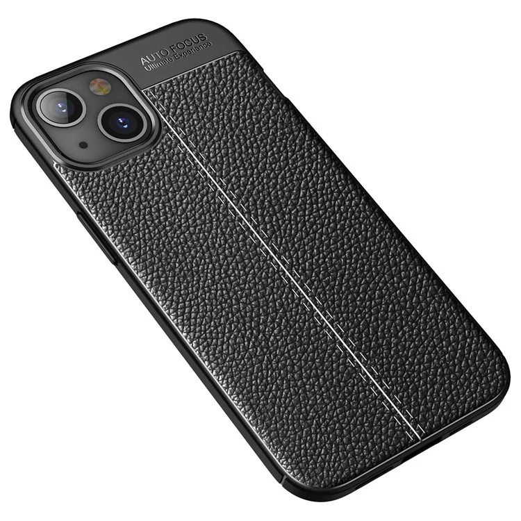 Pour iPhone 14 Plus 6,7 pouces Litchi Texture Non-slip Grip Case Soft TPU Anti-Scratch Protective Cover - Noir