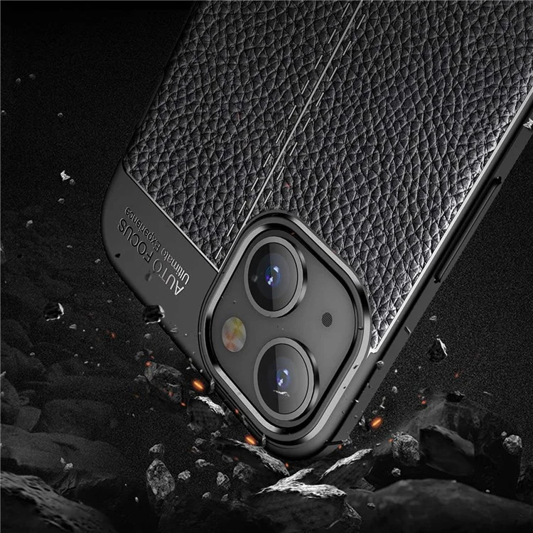 Pour iPhone 14 Plus 6,7 pouces Litchi Texture Non-slip Grip Case Soft TPU Anti-Scratch Protective Cover - Noir