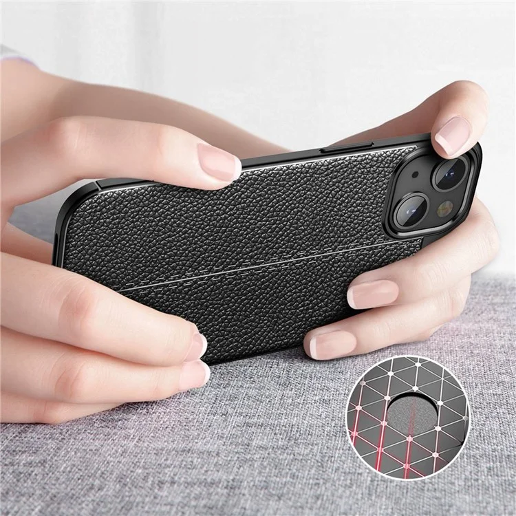 Pour iPhone 14 Plus 6,7 pouces Litchi Texture Non-slip Grip Case Soft TPU Anti-Scratch Protective Cover - Noir