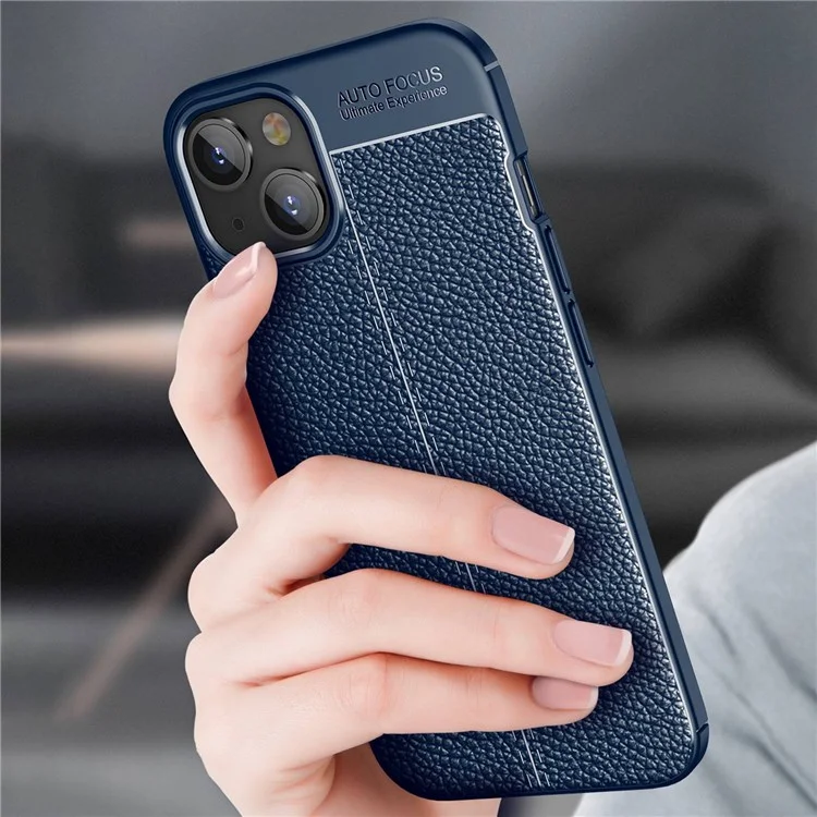 Pour iPhone 14 Plus 6,7 pouces Litchi Texture Non-slip Grip Case Soft TPU Anti-Scratch Protective Cover - Noir