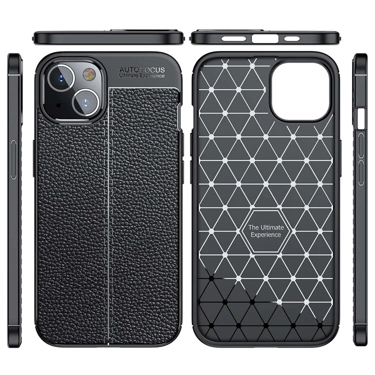 Pour iPhone 14 Plus 6,7 pouces Litchi Texture Non-slip Grip Case Soft TPU Anti-Scratch Protective Cover - Noir
