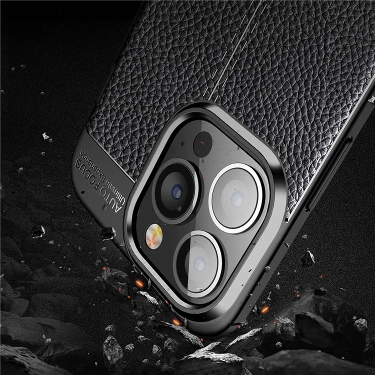 Para iPhone 14 Pro Max 6,7 polegadas Mesh Heat Dissipation Design Back Case Litchi Texture TPU Drop Protection Non-Slip Cover - Preto