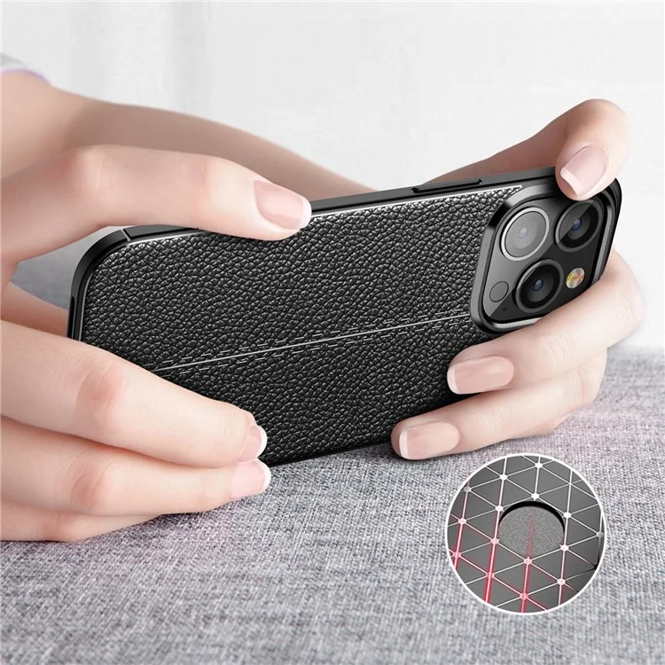 Para iPhone 14 Pro Max 6,7 polegadas Mesh Heat Dissipation Design Back Case Litchi Texture TPU Drop Protection Non-Slip Cover - Preto