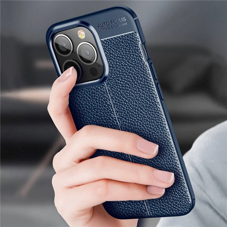 Para iPhone 14 Pro Max 6,7 polegadas Mesh Heat Dissipation Design Back Case Litchi Texture TPU Drop Protection Non-Slip Cover - Preto