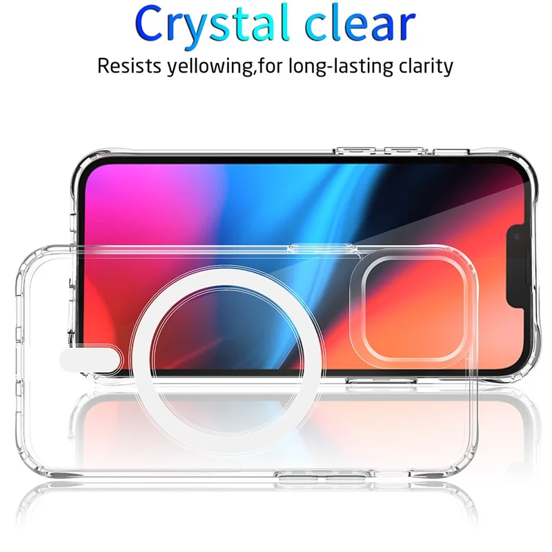 For iPhone 14 6.1 inch Wireless Charging Hard Acrylic+Soft TPU Phone Case Corner Protection High Impact Protective Clear Shell