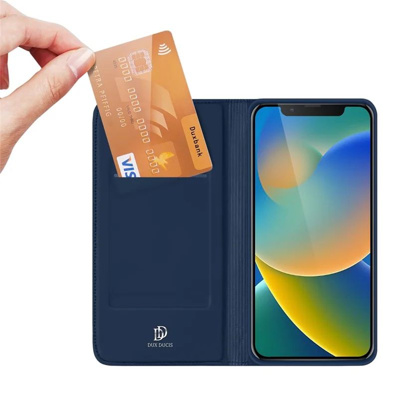DUX DUCIS Skin Pro Series Folio Flip Leather Case for iPhone 14 6.1 inch, Card Holder Foldable Stand Phone Cover - Blue
