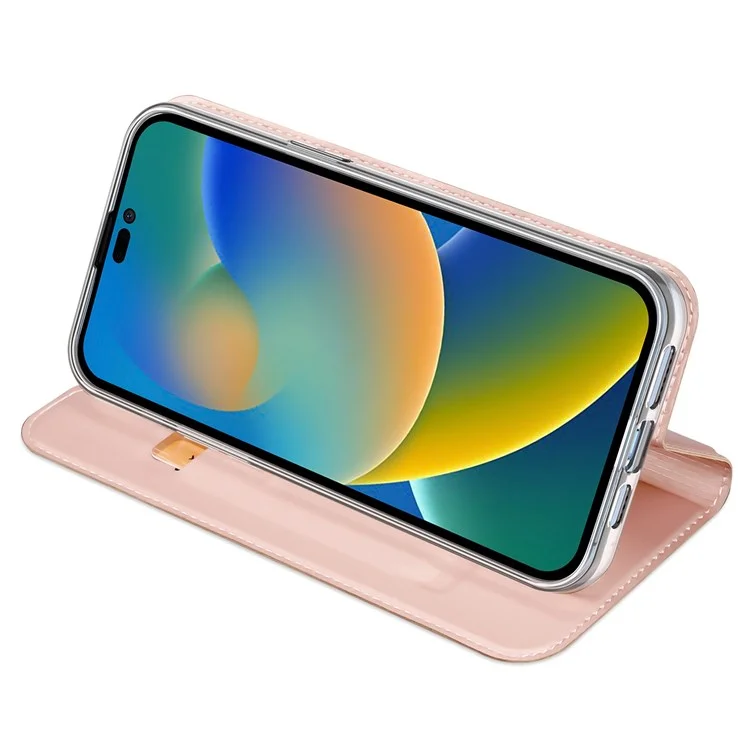 DUX DUCIS Skin Pro Series for iPhone 14 Pro 6.1 inch Card Holder Phone Case PU Leather + TPU Stand Shockproof Cover - Pink