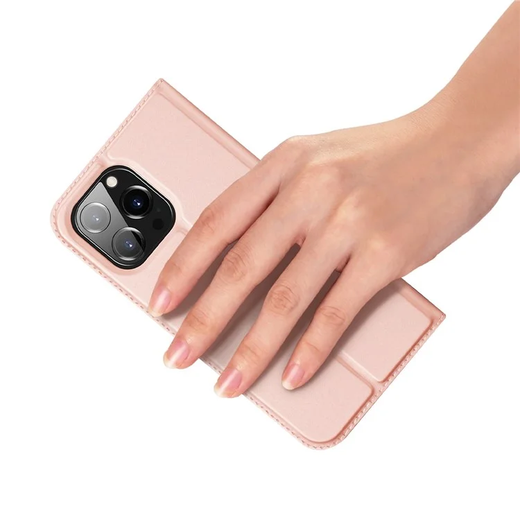 DUX DUCIS Skin Pro Series for iPhone 14 Pro 6.1 inch Card Holder Phone Case PU Leather + TPU Stand Shockproof Cover - Pink