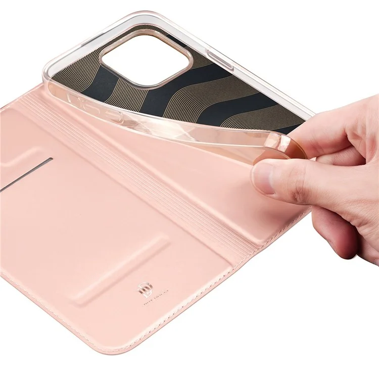 DUX DUCIS Skin Pro Series for iPhone 14 Pro 6.1 inch Card Holder Phone Case PU Leather + TPU Stand Shockproof Cover - Pink