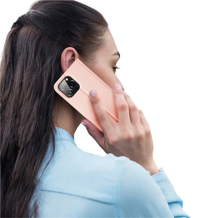 DUX DUCIS Skin Pro Series for iPhone 14 Pro 6.1 inch Card Holder Phone Case PU Leather + TPU Stand Shockproof Cover - Pink