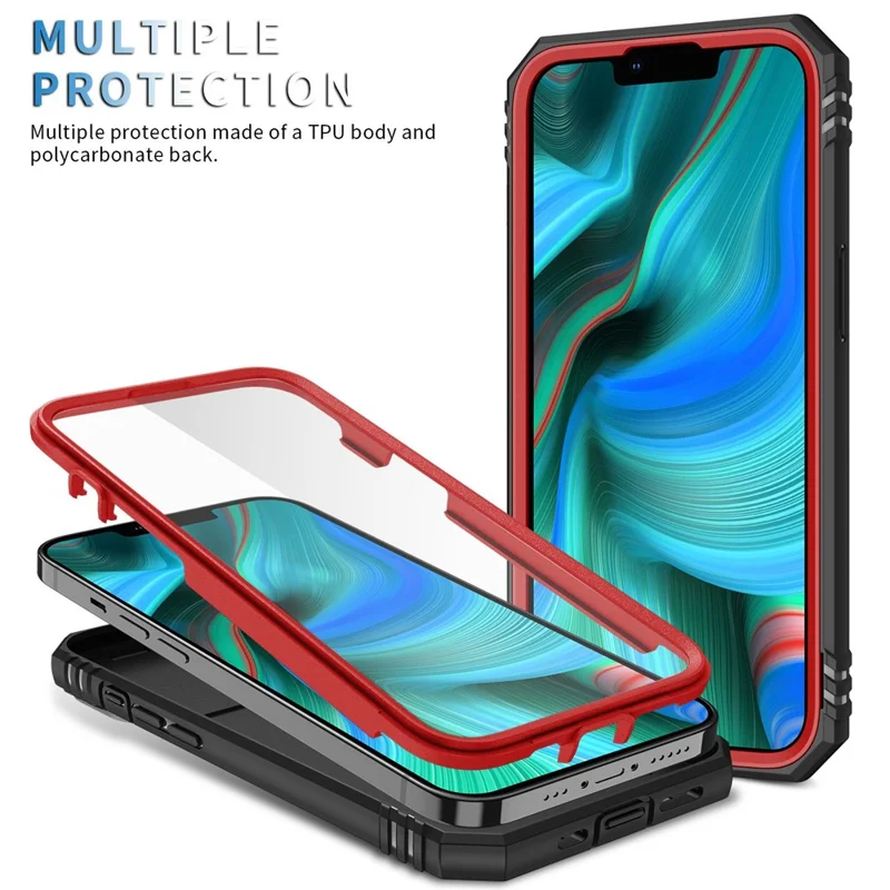 For iPhone 13 Pro Max 6.7 inch Card Clot Sliding Camera Cover Design PC+TPU Phone Case with Built-in Kickstand - Red/Black