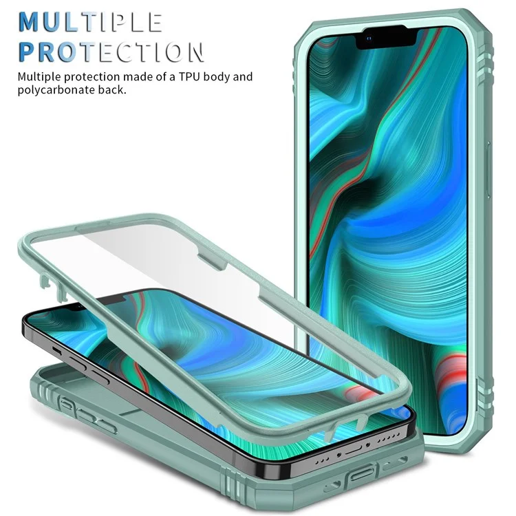 For iPhone 13 Pro Max 6.7 inch Card Clot Sliding Camera Cover Design PC+TPU Phone Case with Built-in Kickstand - Green