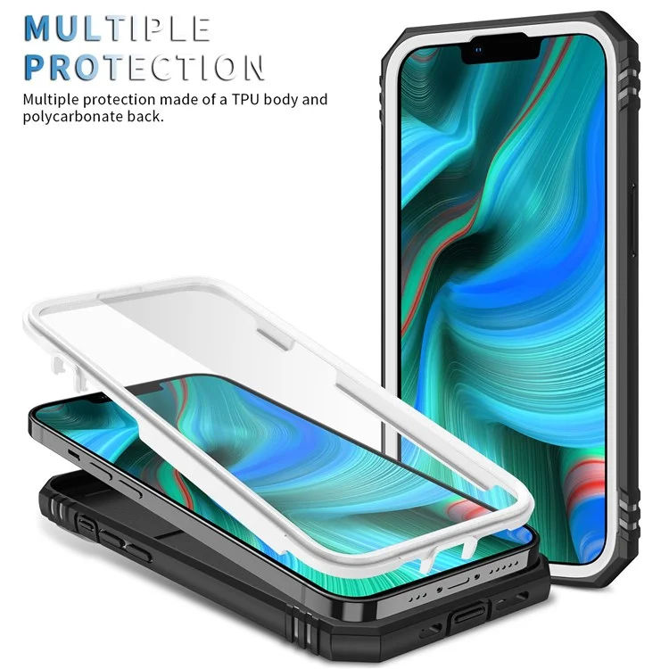 Pour IPhone 13 Pro 6.1 "support Intégré Couvercle De Caméra Coulissante PC + TPU Portable Case Protector W / Clip - Blanc / Noir