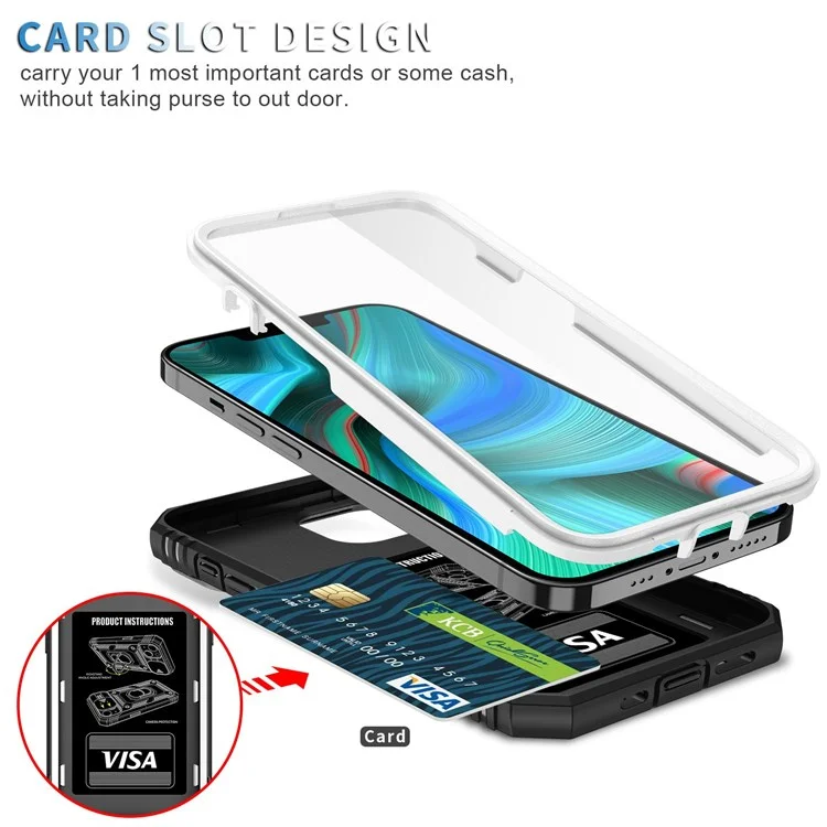 Pour IPhone 13 Pro 6.1 "support Intégré Couvercle De Caméra Coulissante PC + TPU Portable Case Protector W / Clip - Blanc / Noir