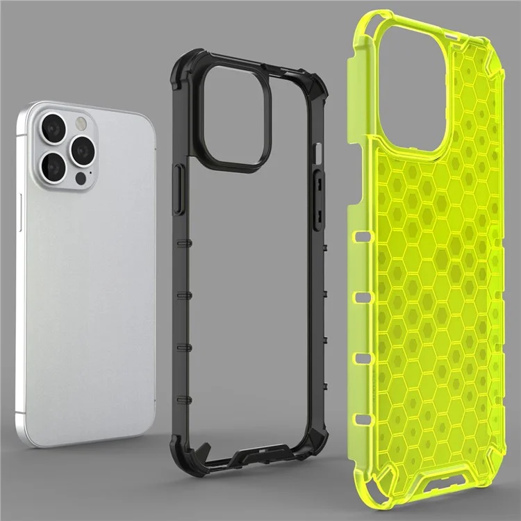 Para IPhone 14 Pro 6.1 Pulgadas Case De Teléfonos Con Textura Honey Cinceleras TPU TPU + PC Cubierta A Prueba De Gota - Gris