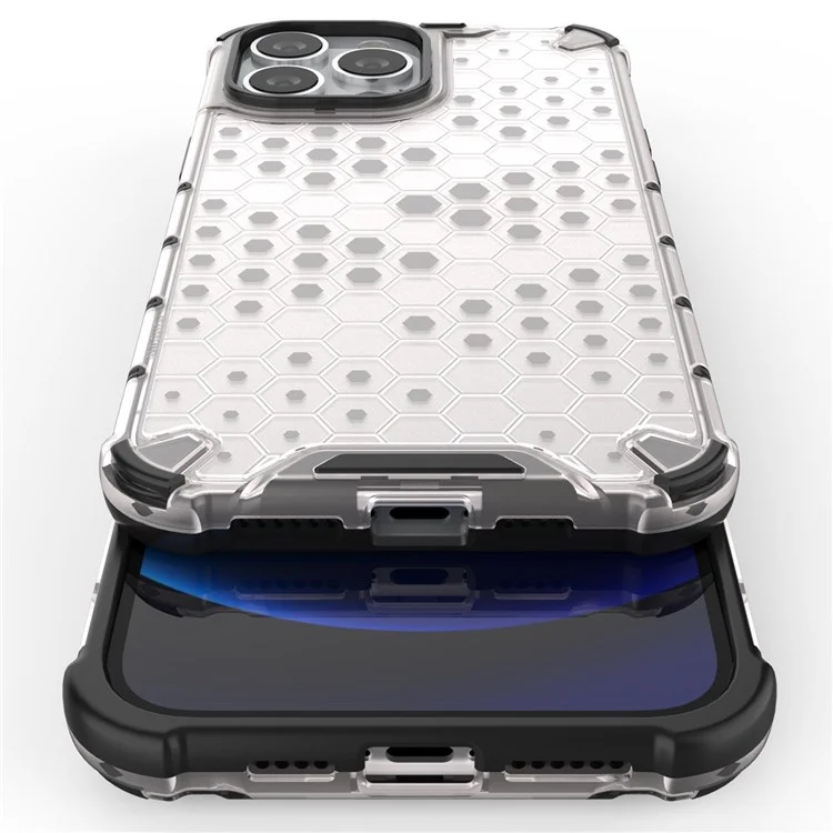 Para IPhone 14 Pro 6.1 Pulgadas Case De Teléfonos Con Textura Honey Cinceleras TPU TPU + PC Cubierta A Prueba De Gota - Gris