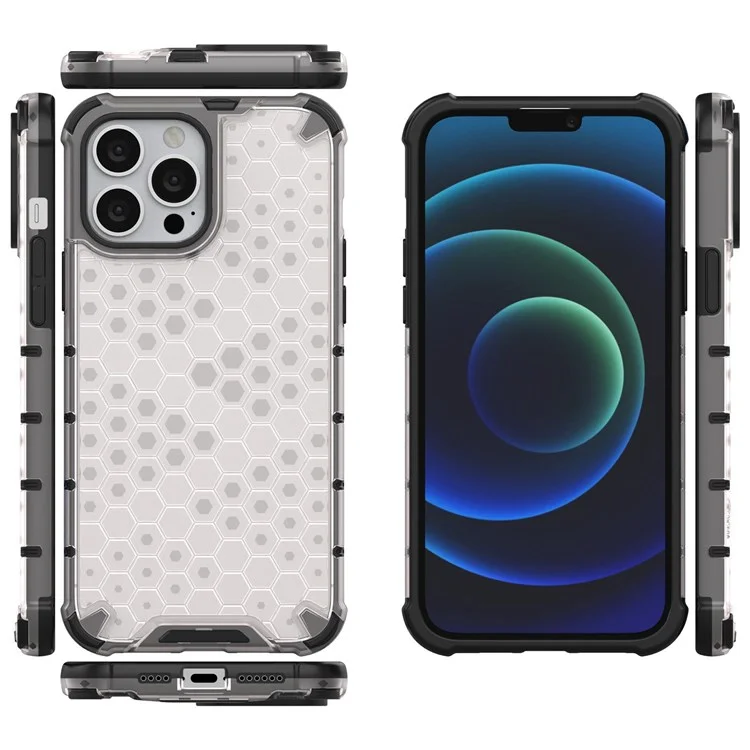 Para IPhone 14 Pro 6.1 Pulgadas Case De Teléfonos Con Textura Honey Cinceleras TPU TPU + PC Cubierta A Prueba De Gota - Gris