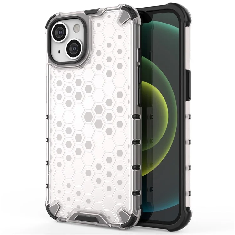 Honeycomb Textured Shockproof Phone Case for iPhone 14 Plus 6.7 inch, Soft TPU + Hard PC Back Cover - Grey