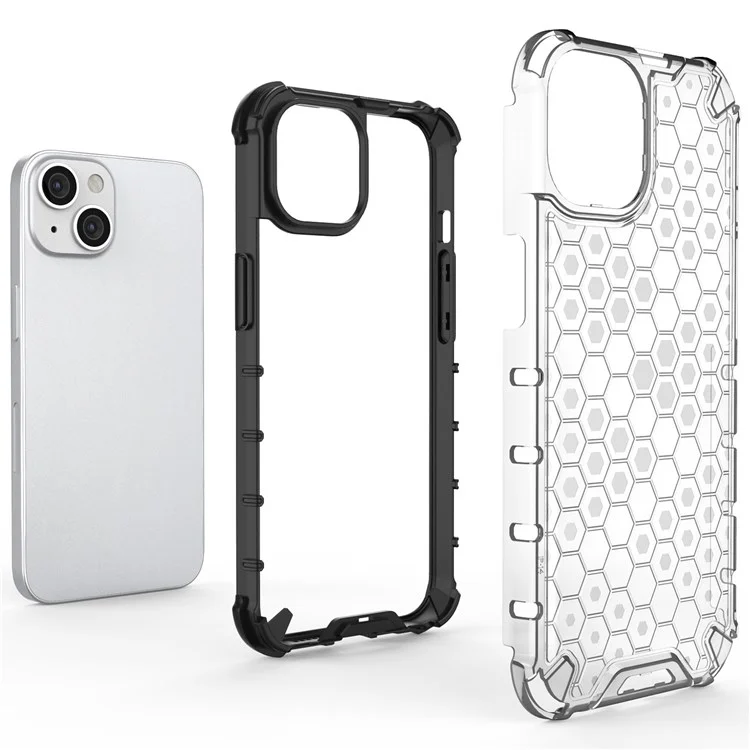 Honeycomb Textured Shockproof Phone Case for iPhone 14 Plus 6.7 inch, Soft TPU + Hard PC Back Cover - Grey