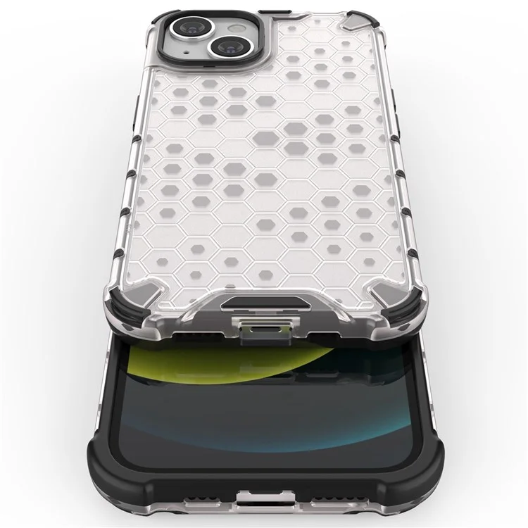 Honeycomb Textured Shockproof Phone Case for iPhone 14 Plus 6.7 inch, Soft TPU + Hard PC Back Cover - Grey