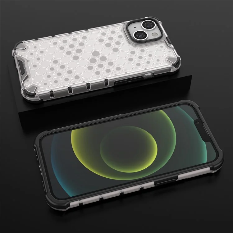 Honeycomb Textured Shockproof Phone Case for iPhone 14 Plus 6.7 inch, Soft TPU + Hard PC Back Cover - Grey
