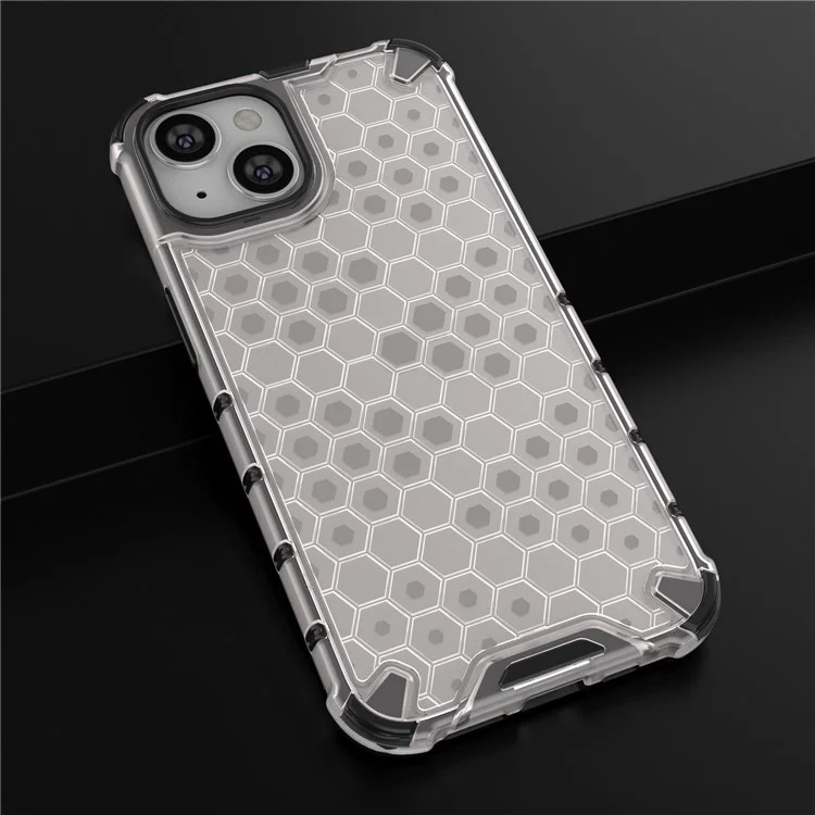 Honeycomb Textured Shockproof Phone Case for iPhone 14 Plus 6.7 inch, Soft TPU + Hard PC Back Cover - Grey