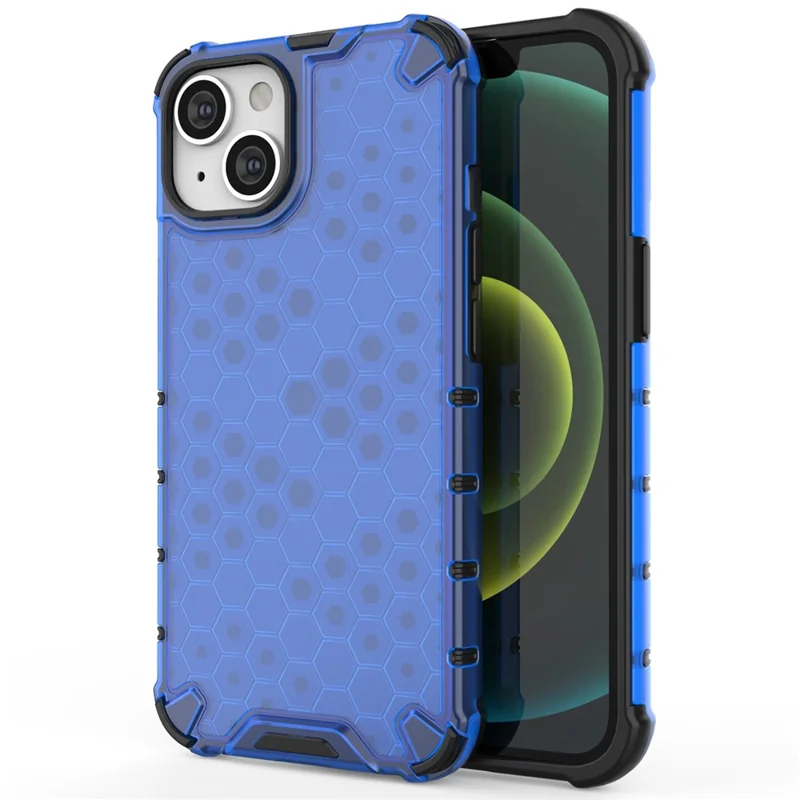 Phone Case for iPhone 14 6.1 inch, Honeycomb Textured TPU + PC Anti-fall Protection Cover - Blue