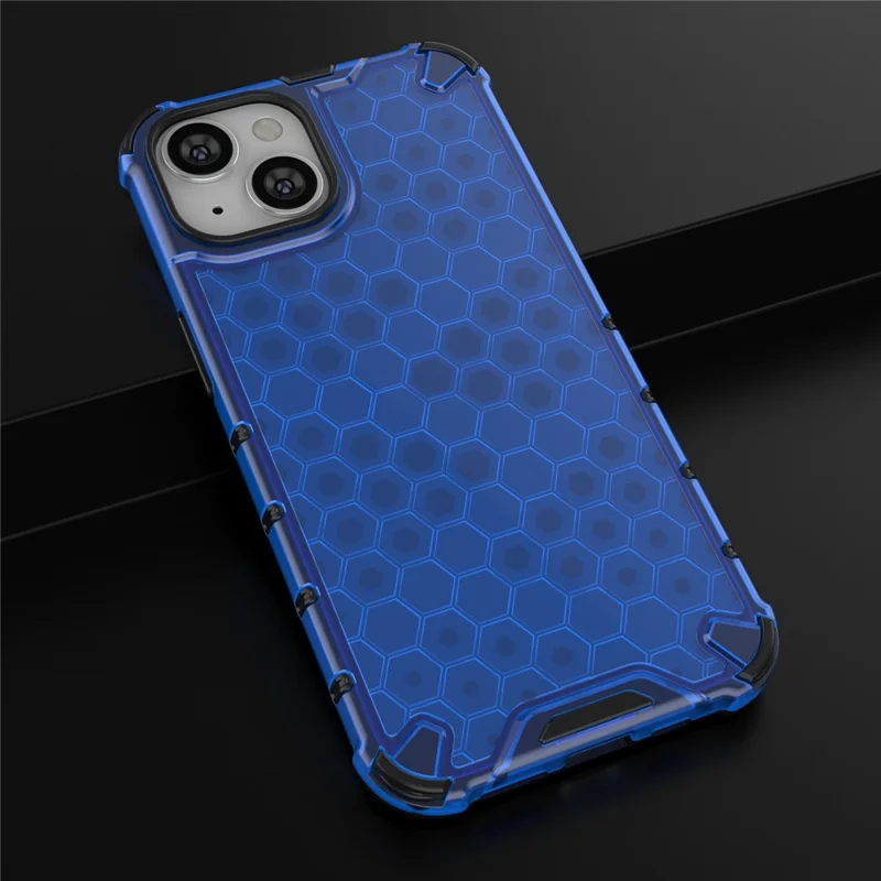 Phone Case for iPhone 14 6.1 inch, Honeycomb Textured TPU + PC Anti-fall Protection Cover - Blue