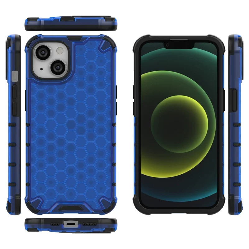 Phone Case for iPhone 14 6.1 inch, Honeycomb Textured TPU + PC Anti-fall Protection Cover - Blue