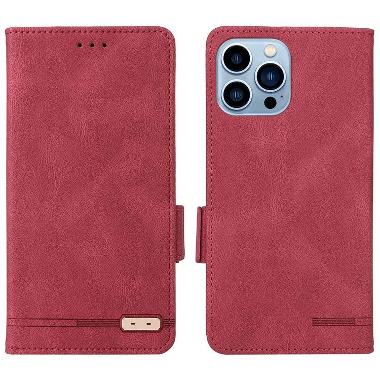For iPhone 14 Pro 6.1 inch PU Leather Shockproof Hardware Design Phone Case Wallet Stand Anti-scratch Folio Flip Cover - Rose