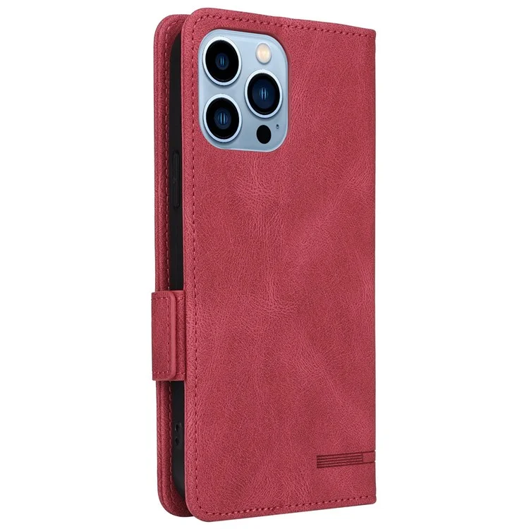 For iPhone 14 Pro 6.1 inch PU Leather Shockproof Hardware Design Phone Case Wallet Stand Anti-scratch Folio Flip Cover - Rose