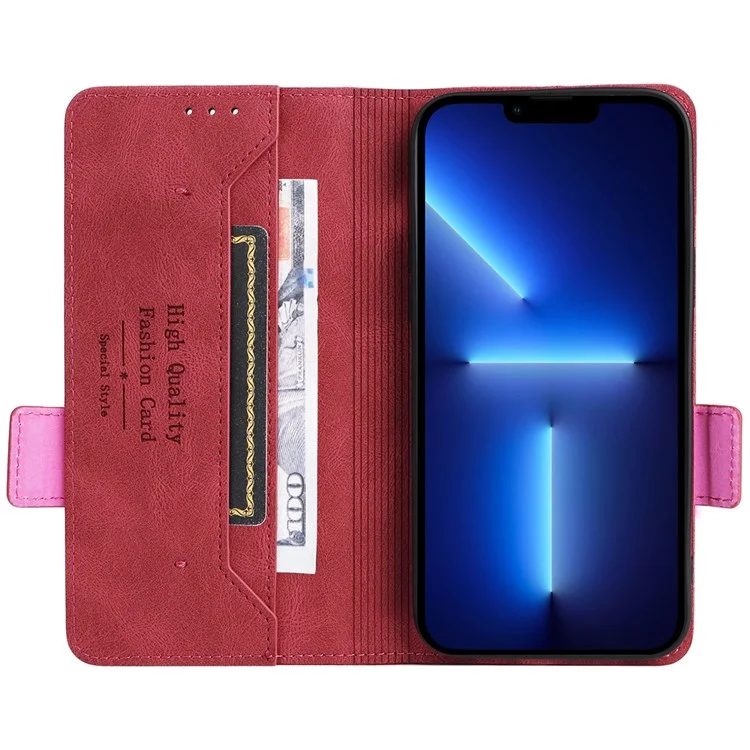 For iPhone 14 Pro 6.1 inch PU Leather Shockproof Hardware Design Phone Case Wallet Stand Anti-scratch Folio Flip Cover - Rose