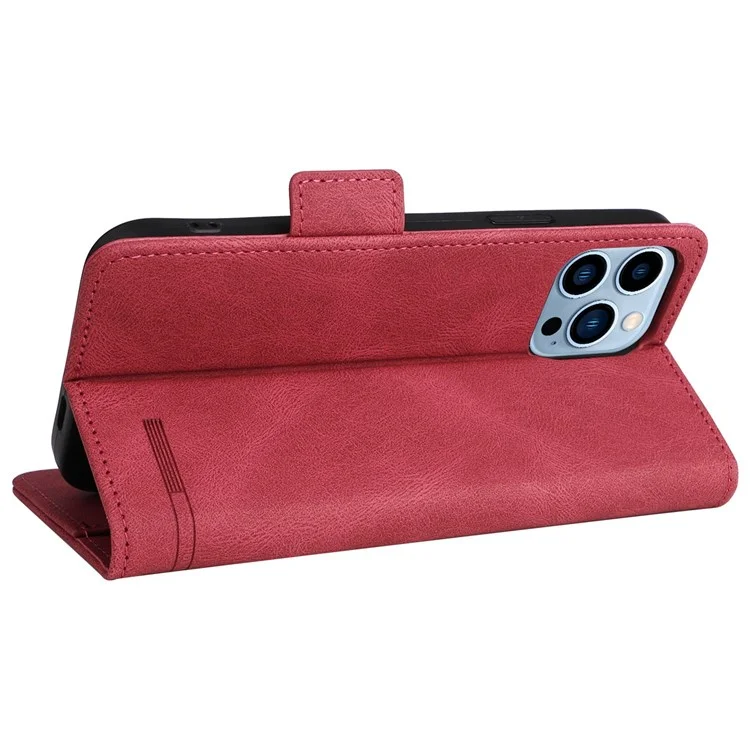 For iPhone 14 Pro 6.1 inch PU Leather Shockproof Hardware Design Phone Case Wallet Stand Anti-scratch Folio Flip Cover - Rose