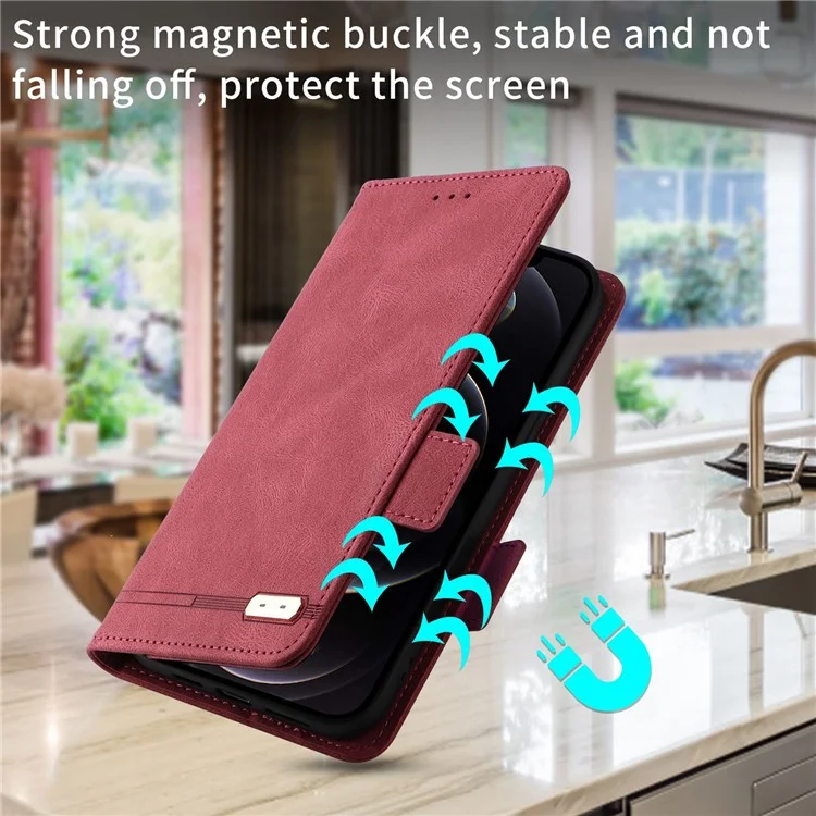 For iPhone 14 Pro 6.1 inch PU Leather Shockproof Hardware Design Phone Case Wallet Stand Anti-scratch Folio Flip Cover - Rose