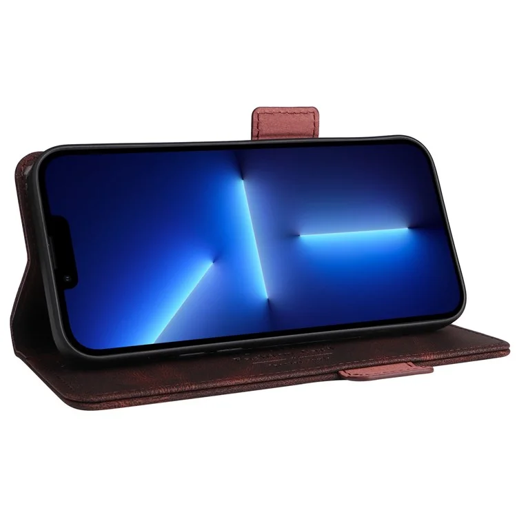 Case de Teléfono de Diseño de Hardware Para Iphone 14 Pro Max 6.7 Pulgadas, PU Leather Well Protection Flip Case de Billetera Anti-drop Stand Shell - Café