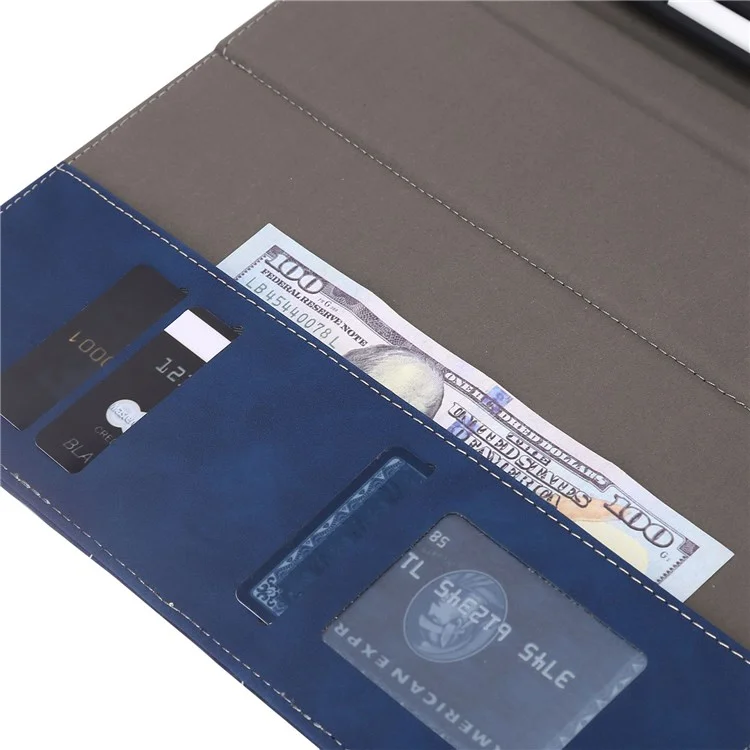 Case de Tableta de Cuero PU Para Ipad 9.7 Pulgadas (2018)/(2017)/iPad Air (2013)/Air 2, Cubierta Protectora Magnética de Billetera Con Ranura Para Lápiz - Azul Oscuro