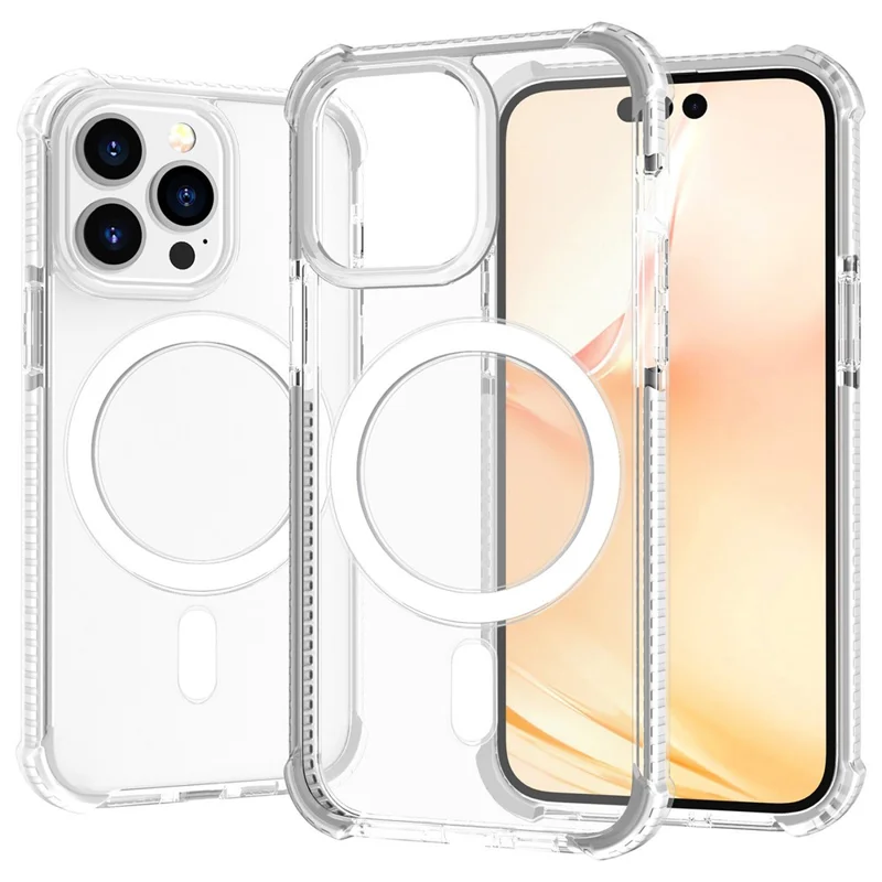 For iPhone 14 Pro Max 6.7 inch Anti-fall Magnetic Acrylic Phone Case Well Protection Anti-fingerprint Phone Cover - White