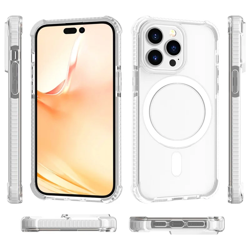 For iPhone 14 Pro Max 6.7 inch Anti-fall Magnetic Acrylic Phone Case Well Protection Anti-fingerprint Phone Cover - White
