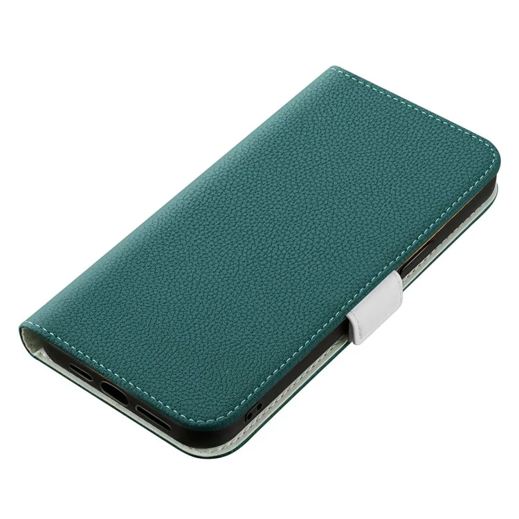 Para iPhone 14 de 6.1 pulgadas Funda de Cuero Magnética con Cartera de Protección Corporal Completa Textura Litchi Color Caramelo - Verde