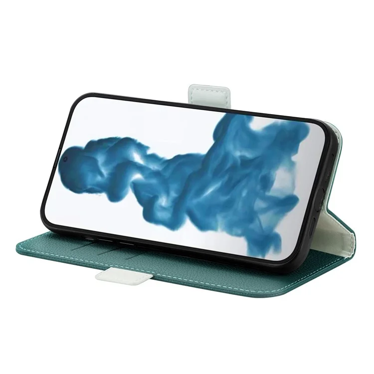 Para iPhone 14 de 6.1 pulgadas Funda de Cuero Magnética con Cartera de Protección Corporal Completa Textura Litchi Color Caramelo - Verde